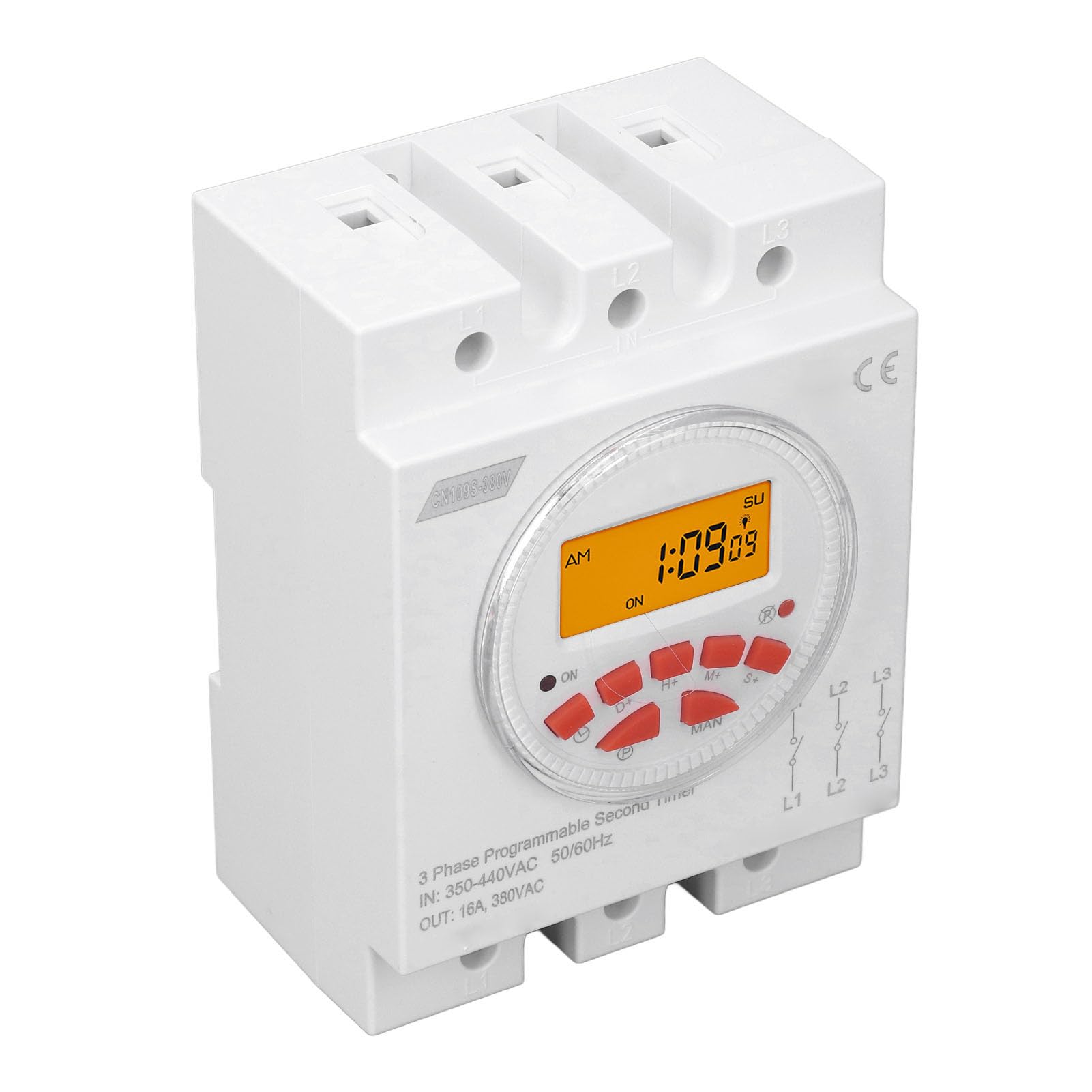 KUIDAMOS Interruptor Temporizador Trifásico de Potencia Precisa con Pantalla Retroiluminada para un Uso Versátil de Control Programable de 24 Horas para Proyectos Domésticos y Exteriores Material: PC