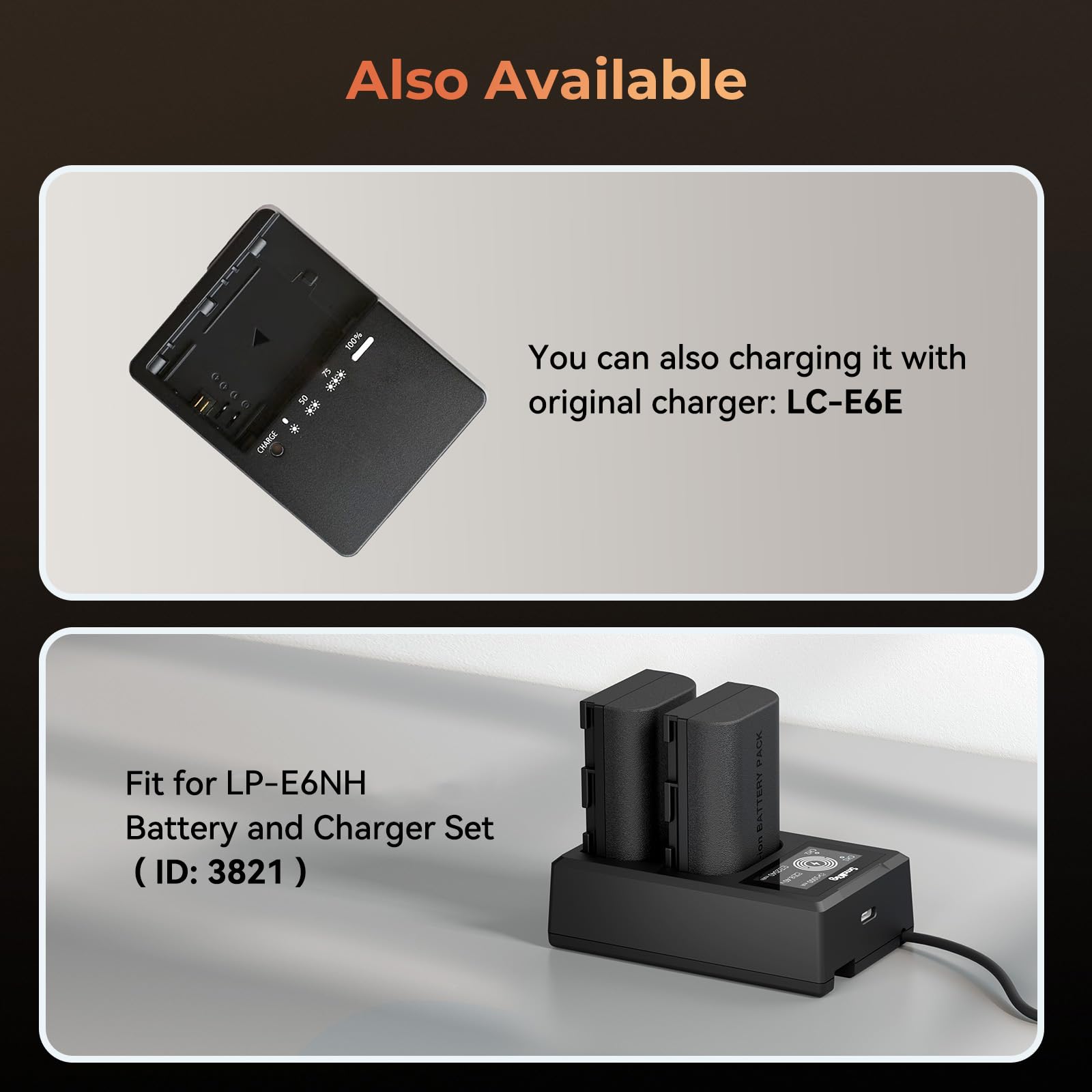 SMALLRIG Batteria 2400mAh per Canon LP-E6NH R6II/R5/R6/R7, Batteria per Fotocamera Ricaricabile con USB-C 2.5H Ricarica Rapida per Canon R, R5C, 5DIII/IV, 6D, 6DII, 7D, 60Da, 70D, 80D, Arancia - 4968