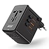Acer Universal Travel Plug Adapter - International Power Adapter with 5 USB Ports (3 USB C) 5.8A, Worldwide Outlet Charger for USA to European UK France Germany Spain, Type C/E/F/G/I/L/A, Black
