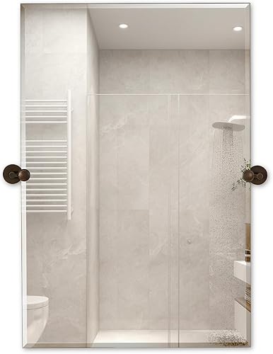 Miniatura 7 de Hamilton Hills - Espejo pivotante ovalado grande con anclajes de pared de cromo pulido - Espejo de pared ajustable con respaldo, movible e