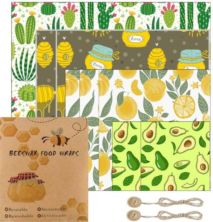 FOOLS ALIBAI Beeswax Cloths Set of 6 - Organic Beeswax Wraps - 100% Natural & Environmentally Friendly - Reusable - Food Safe (8 Pieces VEG), ESA1125