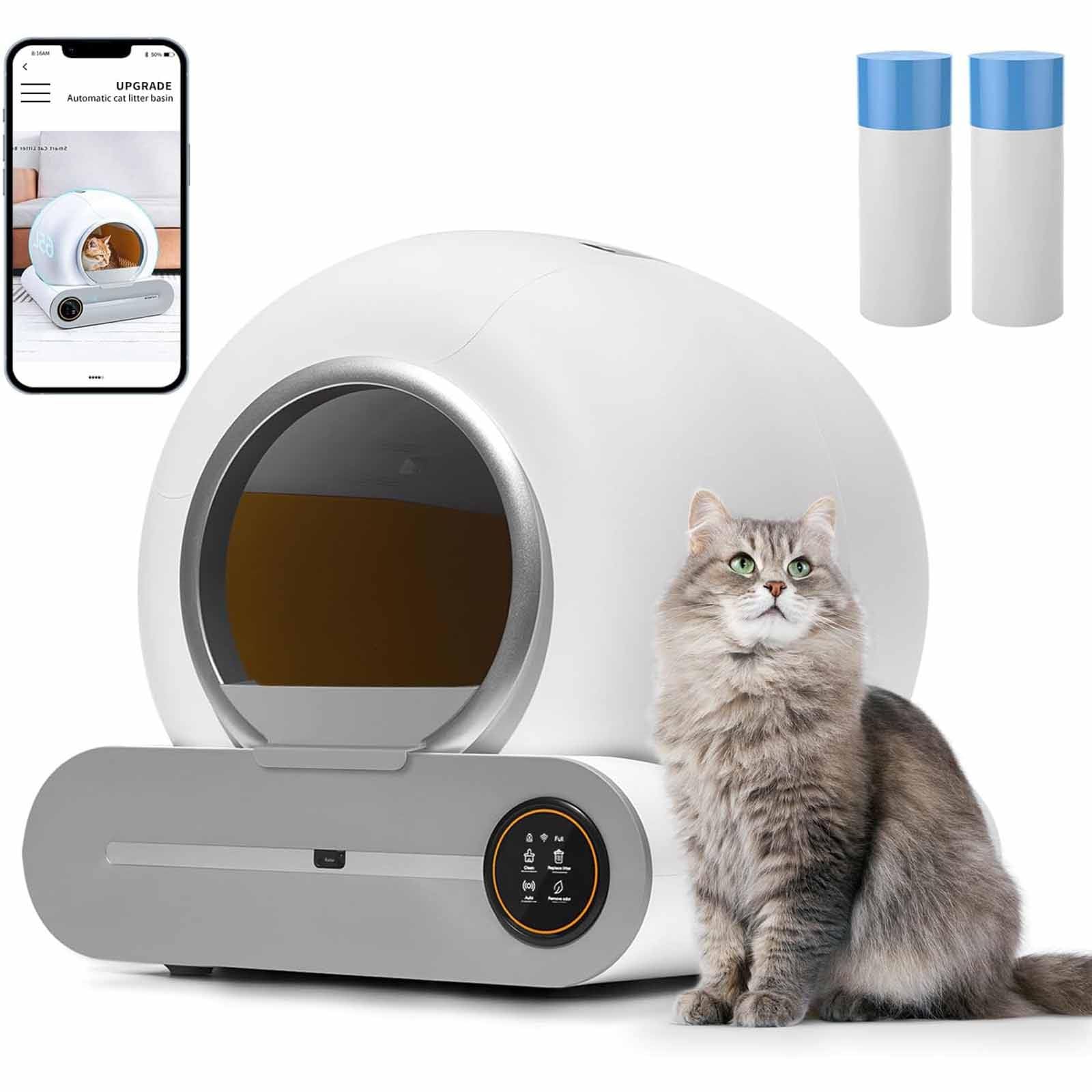 PixCy Controllo App E Monitoraggio della Salute, Nessun Gatto Bloccato, Deodorizzazione Ionica,Contenitore per Rifiuti da 9 Litri, Lettiera Automatica per Gatti con Due Sensorena