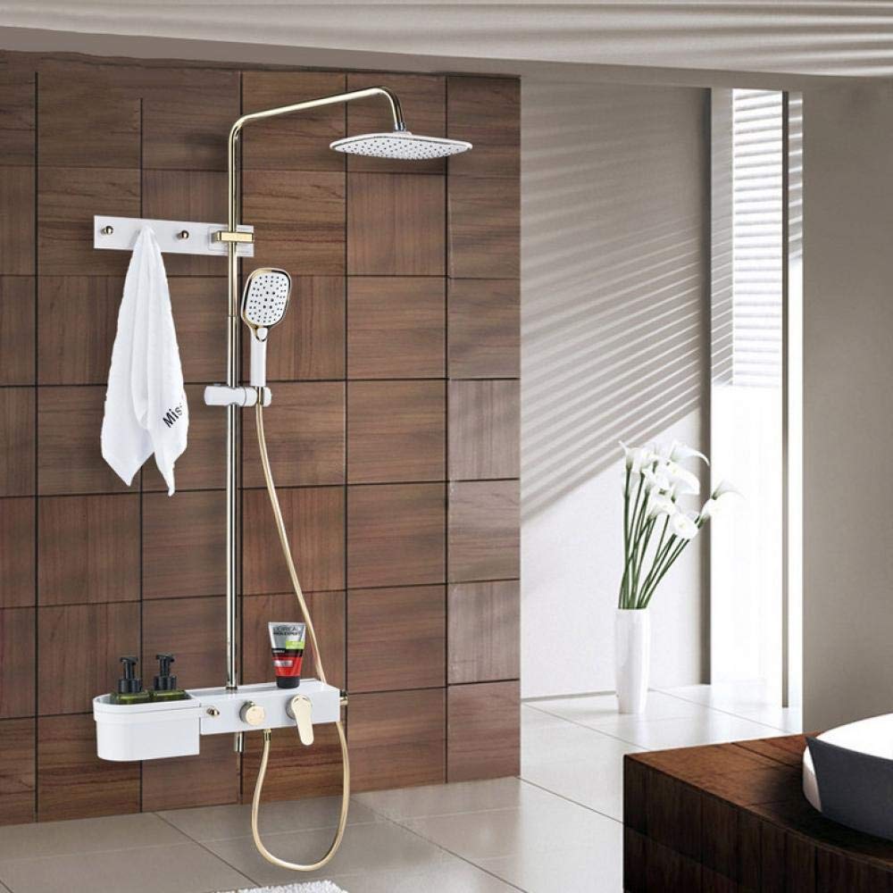 Ensemble de douche blanc doré avec pommeau pluie et douchette
