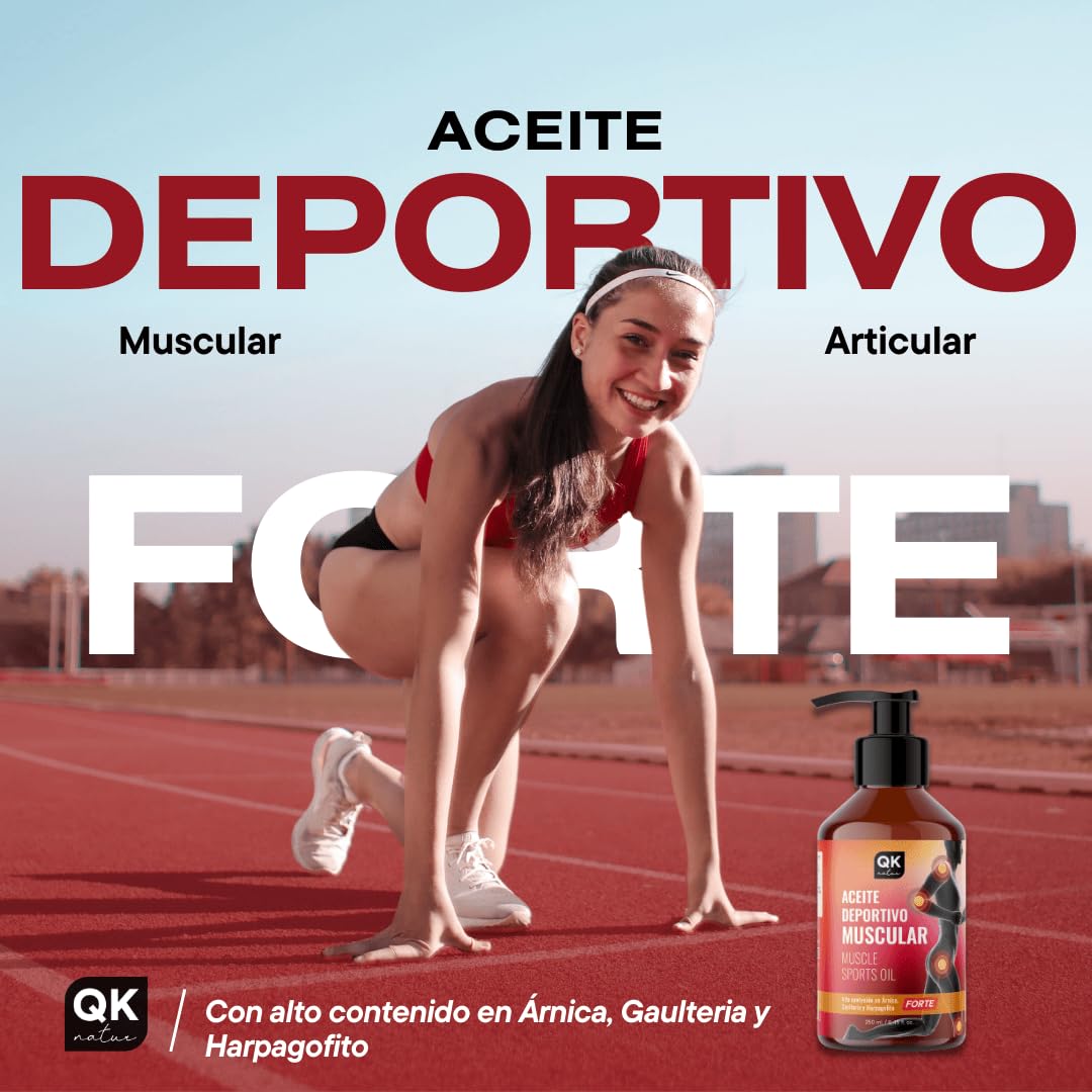 QKnatur - Aceite Deportivo Muscular (250 ml). Combinación de aceites de Origen Natural para masaje muscular - Contiene Árnica, Gaulteria y Harpagofito