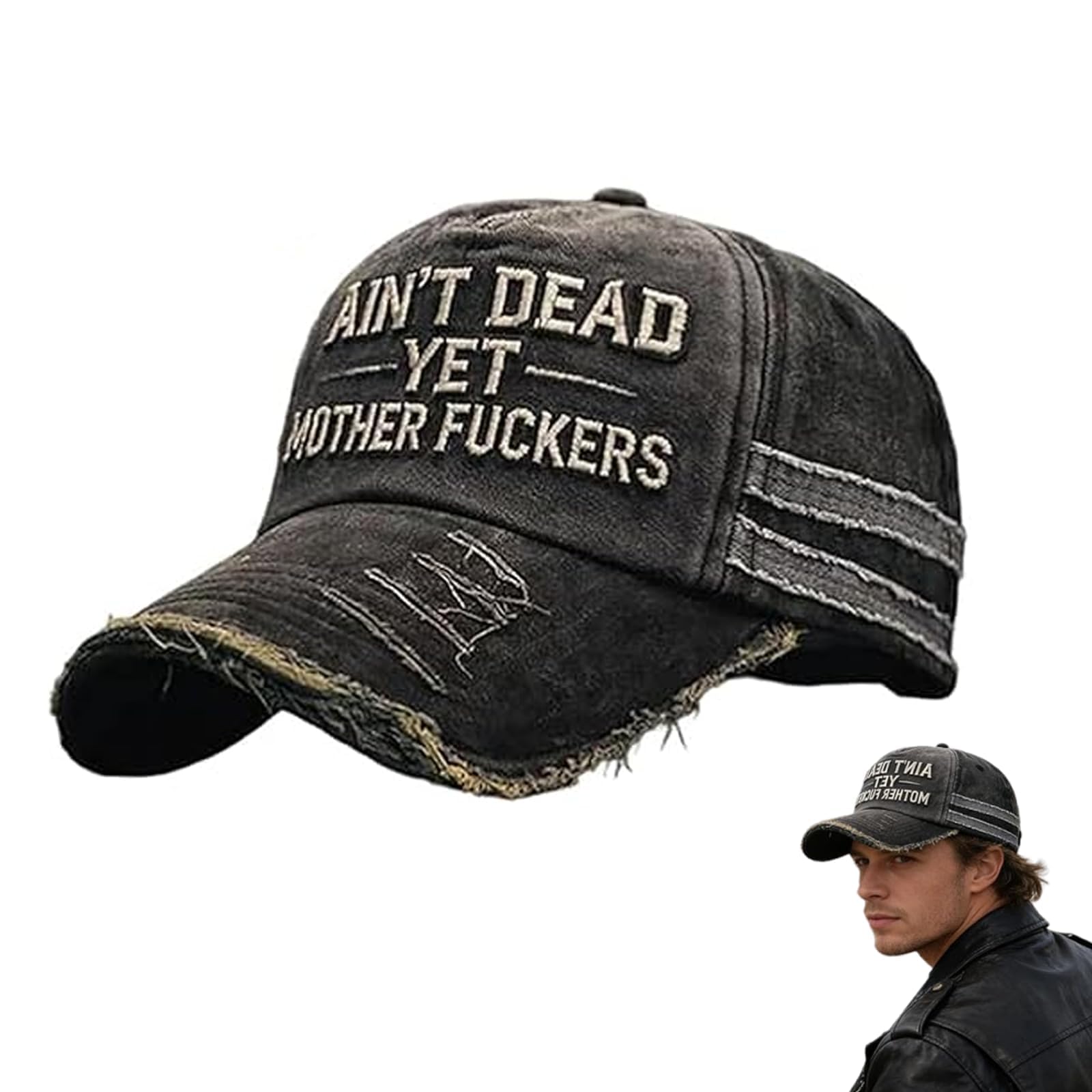 BibYuga Ain't Dead Yet Hat,Vintage Distressed Baseball Cap,Embroidered Adjustable Vintage Distressed Ain't Dead Yet Mother Fuckers Baseball Cap for Humor Lover (1PCS)