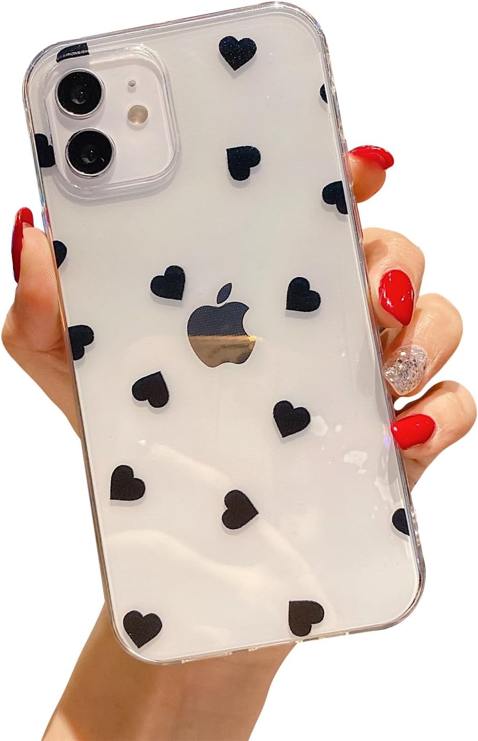 coque iphone 13 – Alihtte Coque pour iPhone 13, Anti-jaunissement Transparent Souple TPU Coque de Protection avec Motif Coeur, Anti-Rayures Ultra Mince Silicone Bumper Case pour iPhone 13 Noir