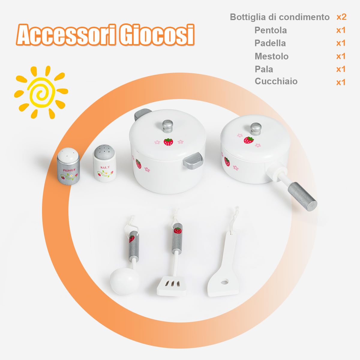RELAX4LIFE Cucina Giocattolo in Legno per Bambini, Mini Cucina con Forno, Microonde e Frigorifero, Effetti Luminosi e Sonori, Natale/Compleanno/Feste
