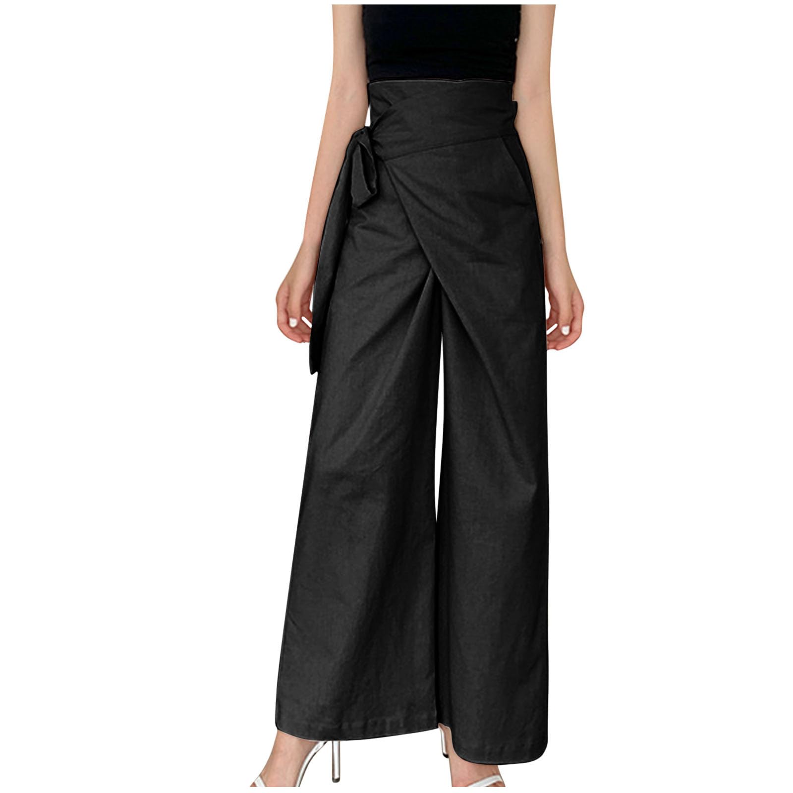 Bidobibo Linen Pants Women High Waisted Wide Leg Palazzo Pants Trousers with Pocket Plus Size Drawstring Beach Pants