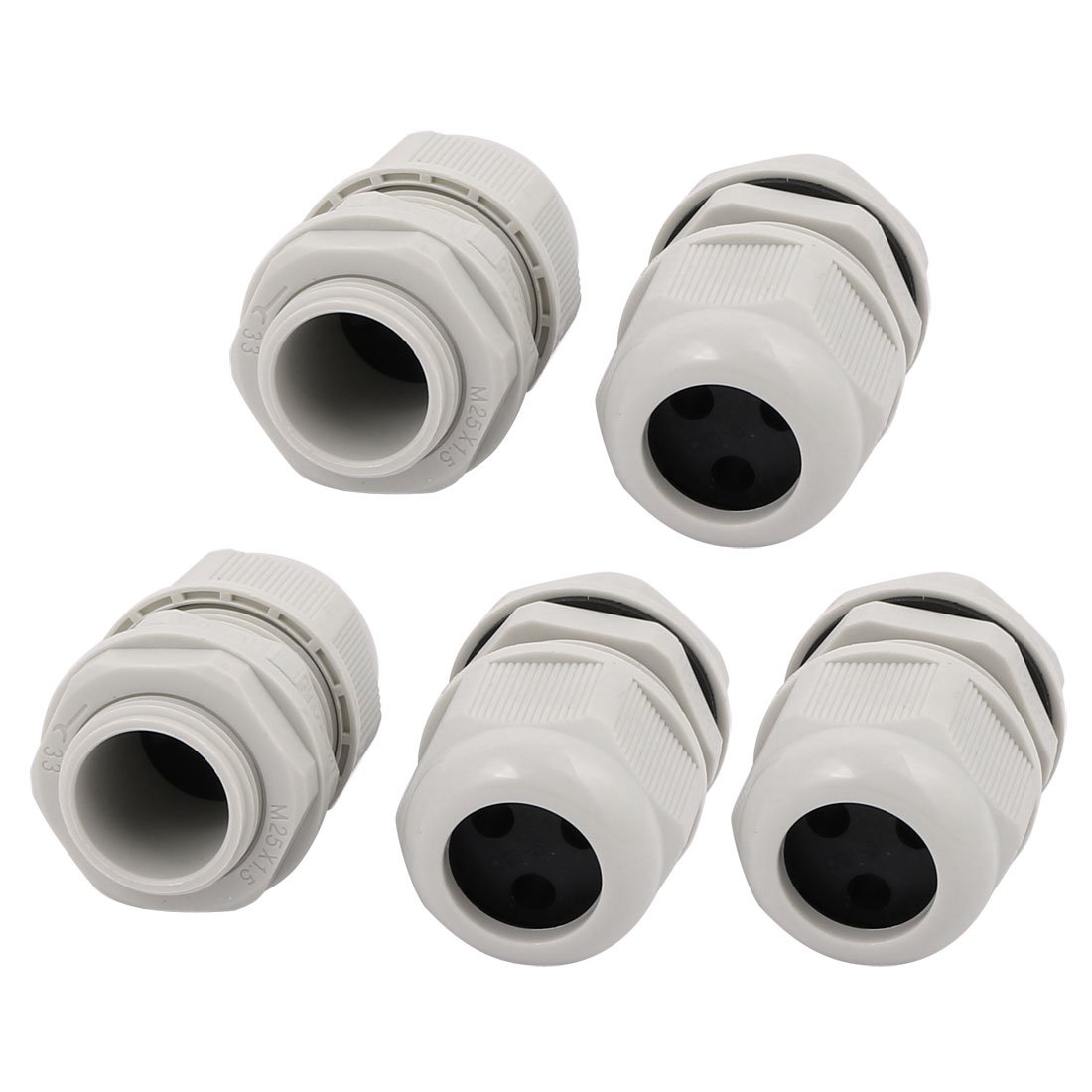 Aexit 5Pcs M25x1.5mm Transmission 3.6-5.2mm Nylon 3 Holes Adjustable Cables Gland Connector Joint Gray