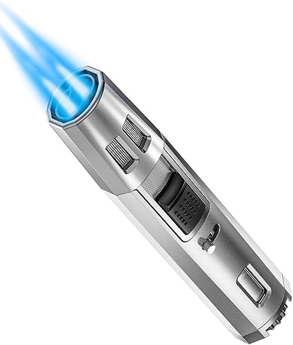 Miniatura 8 de Prestige Import Group Partizan Spear - Encendedor de antorcha a prueba de viento con doble llama en ángulo con altura ajustable - Color Gun Metal