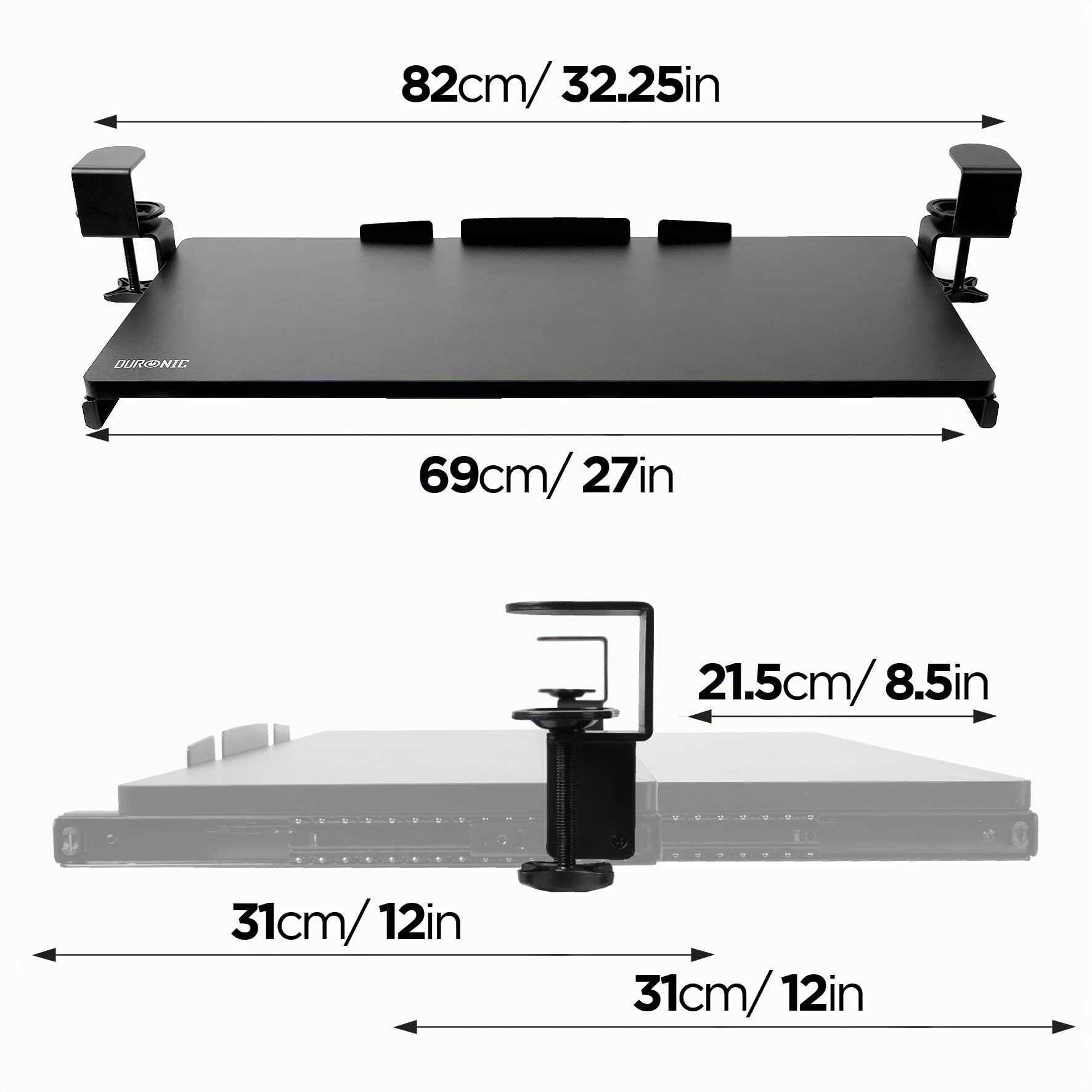 Duronic Cassetti e piattaforma per tastiera DKTPX2 | Cassetto sotto la scrivania per tastiera e mouse | Soluzione ergonomica | Vassoio scorrevole scorrevole | Facile da montare