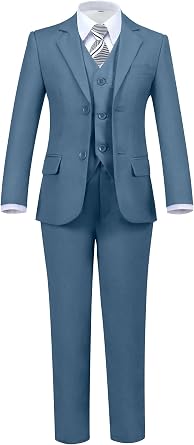 Boys 5 Piece Suit Set with Shirt Tie Formal Slim Fit Kids Suits