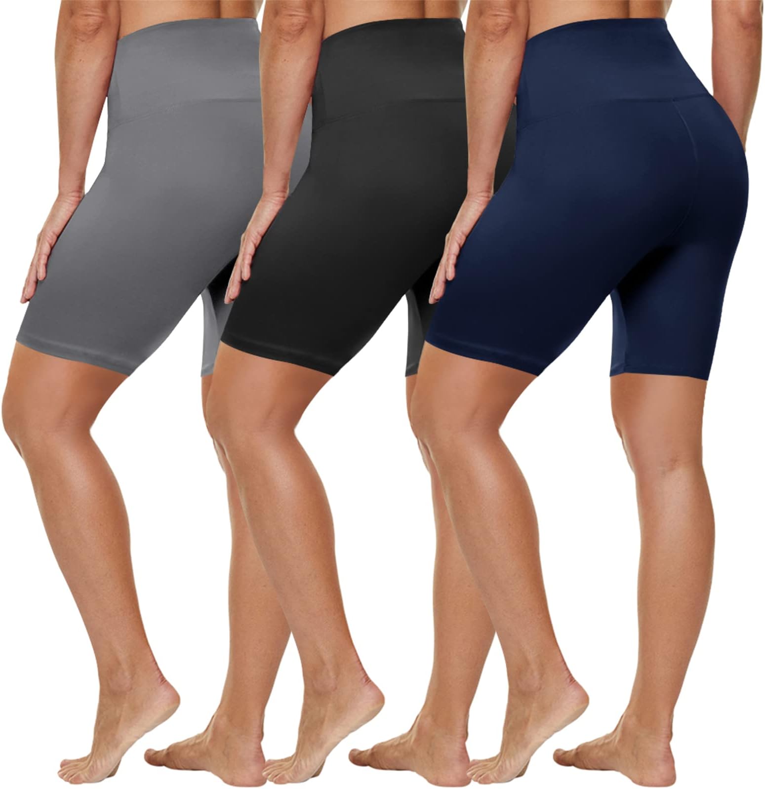 HLTPRO 3 Pack Biker Shorts for Women(Reg & Plus Size) - High Waist Buttery Soft 8" Womens Shorts for Workout, Yoga, Running