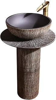 ASumPio Art Bathroom Basin Sink with Full Pedestal, Pedestal Sink Bathroom Cloakroom Full Pedestal Basin Compact Single Tap Hole Sink,A-With accessories