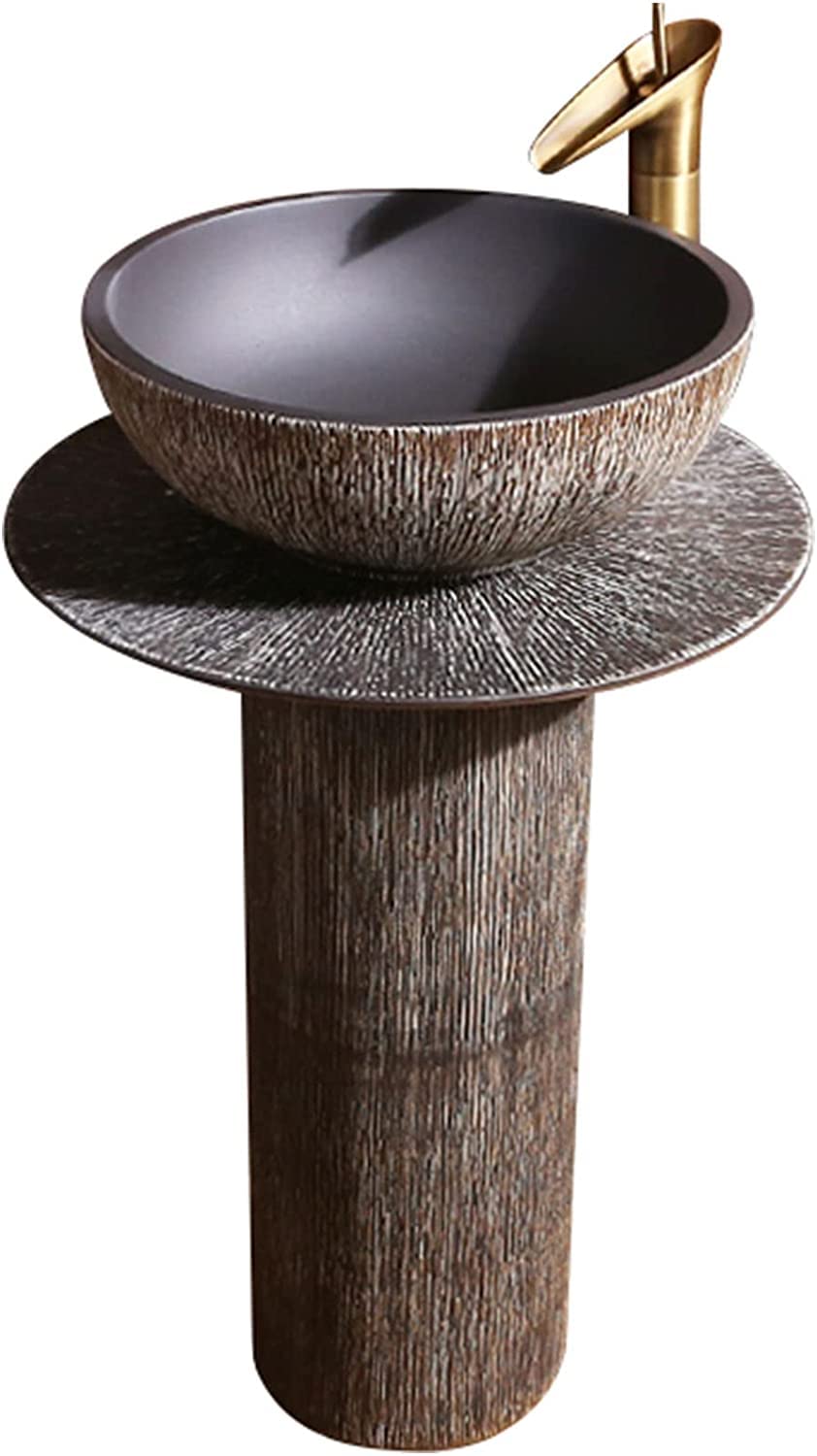 ASumPio Art Bathroom Basin Sink with Full Pedestal, Pedestal Sink Bathroom Cloakroom Full Pedestal Basin Compact Single Tap Hole Sink,A-With accessories