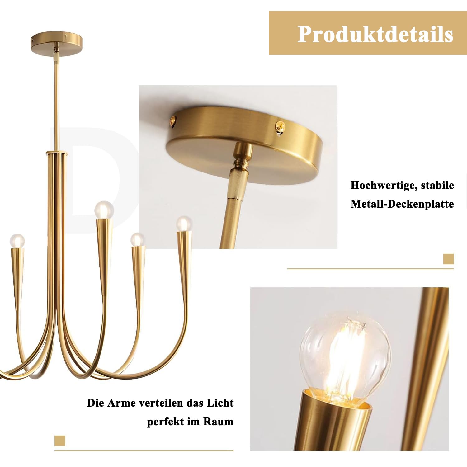 KCO Lighting Lampadario a Candele Dorato,Vintage Altezza Regolabile Lampadari Soggiornoa 6 Luci,Classico Moderno Industriale per Sala da Pranzo Cucina Isola Camera da Letto E14