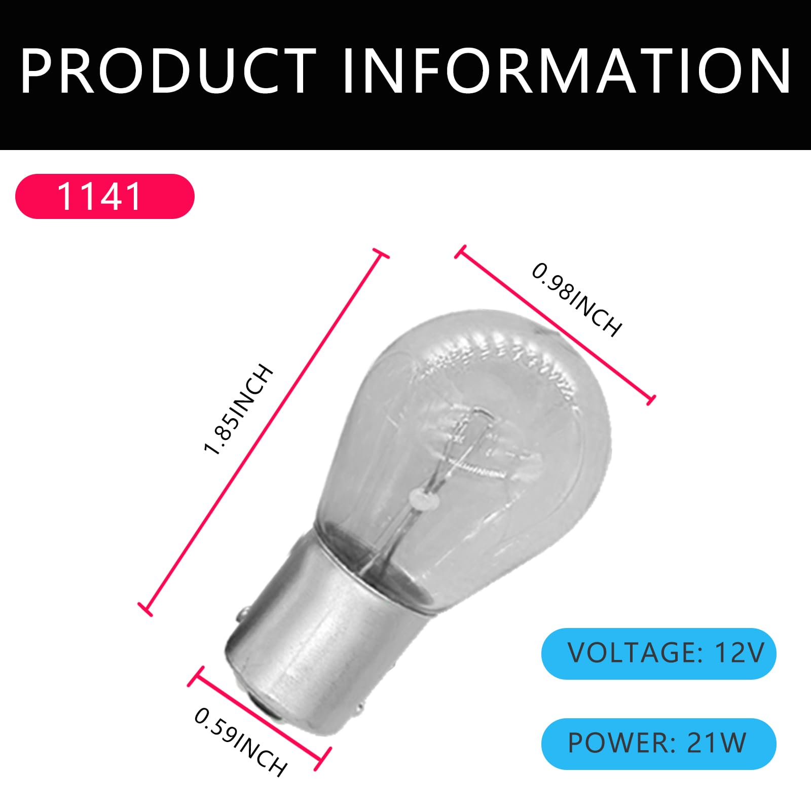 10-Pack 1141 Brake Light Bulbs - 12V21W, Flat Foot Single Filament, For Most Cars - View #5