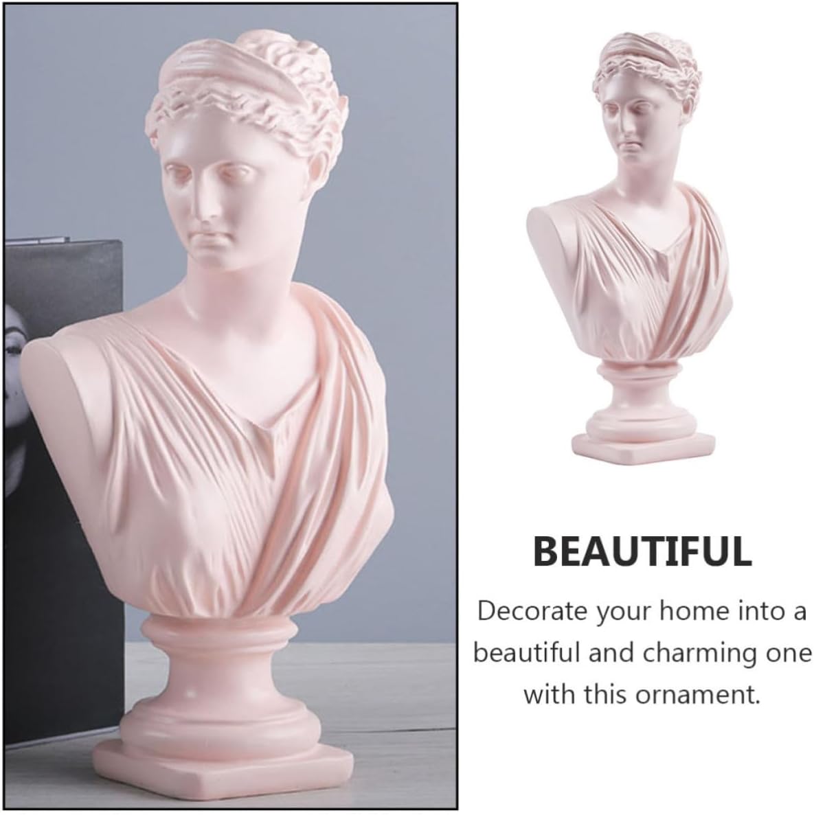 Decorative Bust Statue Pink Resin Desktop Sculpture for Tabletop Decor