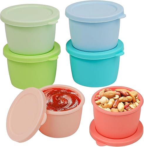 Webake Contenedor de aderezo de ensalada para llevar, recipiente de silicona para salsa de 6 x 2.5 onzas con tapas, cabe en una caja Bento para el