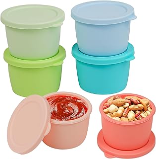Webake 2.5 oz Salad Dressing Container to Go, 6 Pack Silicone Sauce Container with Lids, Leakproof Condiment Container Fits in Bento Box for Lunch, Reusable Sauce Cups for Office, Travel, Picnic