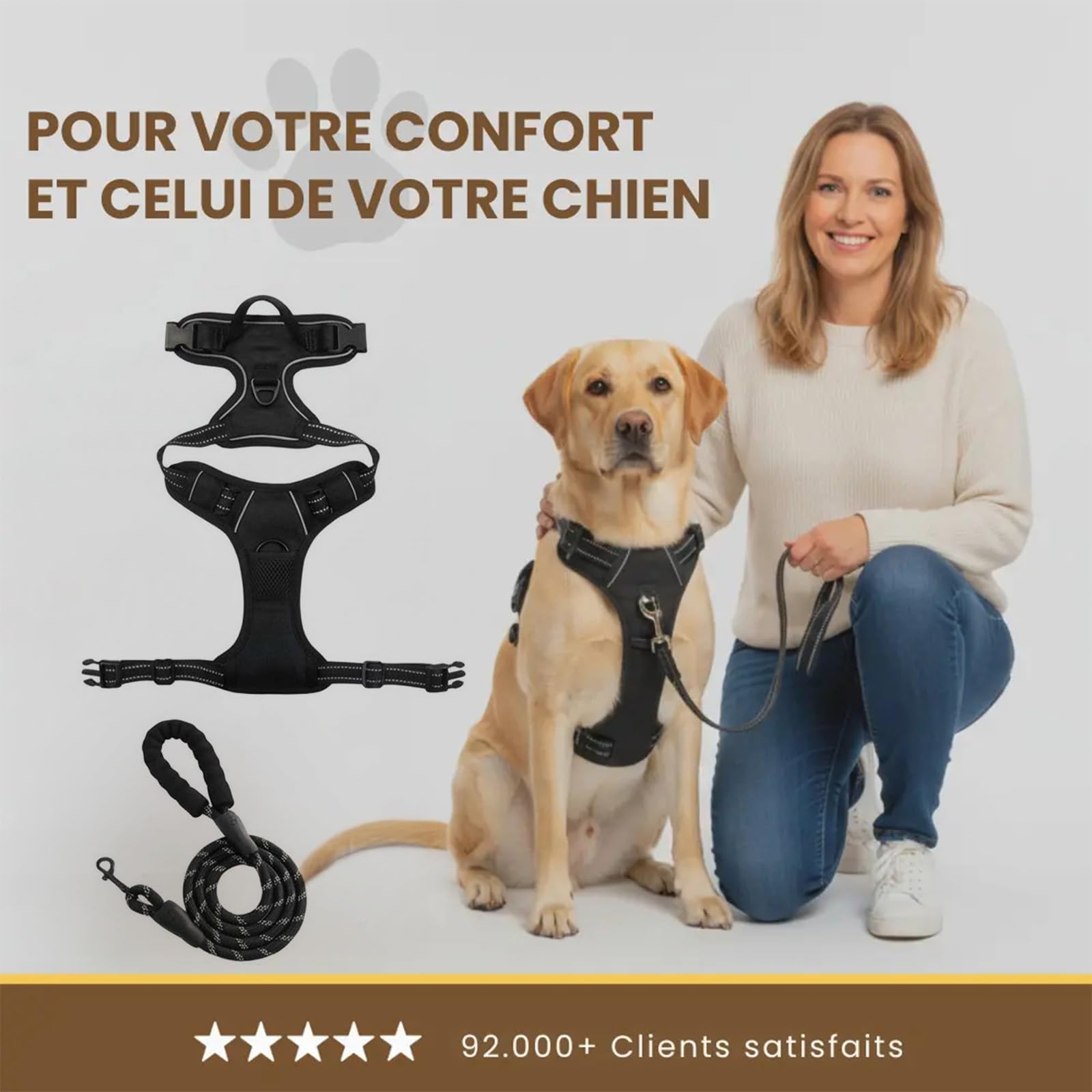 Harnais Elyo Anti Traction pour Chien – Harnais Réglable et Respirant avec Double Attache Avant et Arrière, Bandes Réfléchissantes et Poignée de Contrôle pour Promenades Quotidiennes (L) - 3