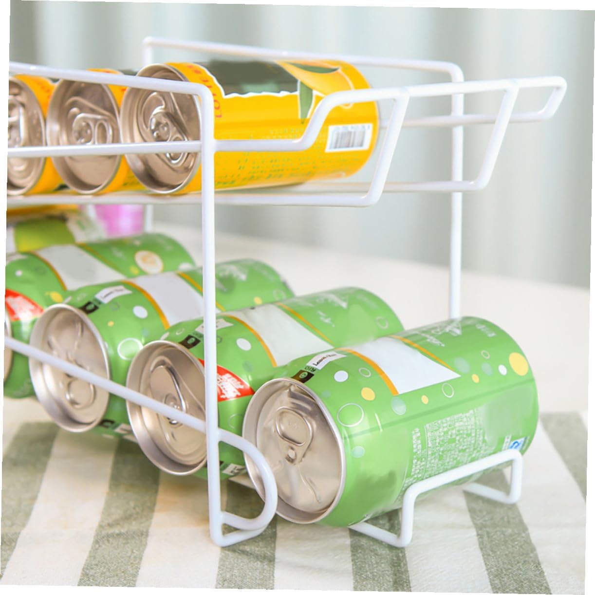 1pc Automatic Can Storage Rack for Refrigerator White Convenient Automatic Coverage Function for Home Kitchen Organization