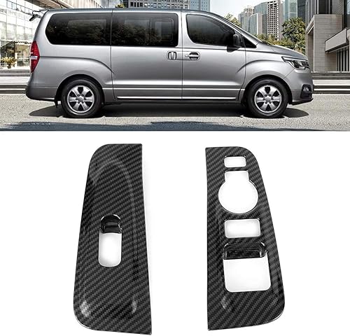 Miniatura 6 de Qiilu Para Hyundai Grand Starex H1 2019 2 unids estilo de fibra de carbono reposabrazos cubierta de ajuste de la puerta del coche reposabrazos