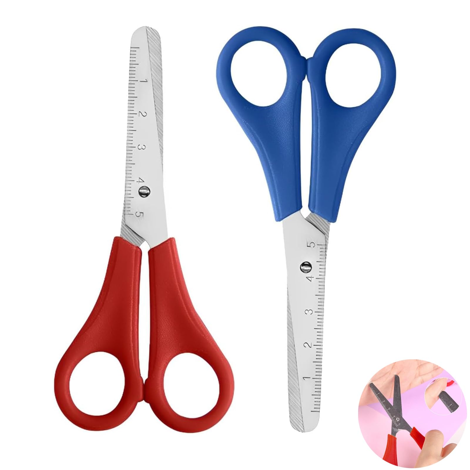 2 Pcs Blunt Tip Safety Scissors with Cm Scale, Plastic Handle, Stainless Steel Craft Scissors, Scissor for Crafts & School Projects (Red & Blue)