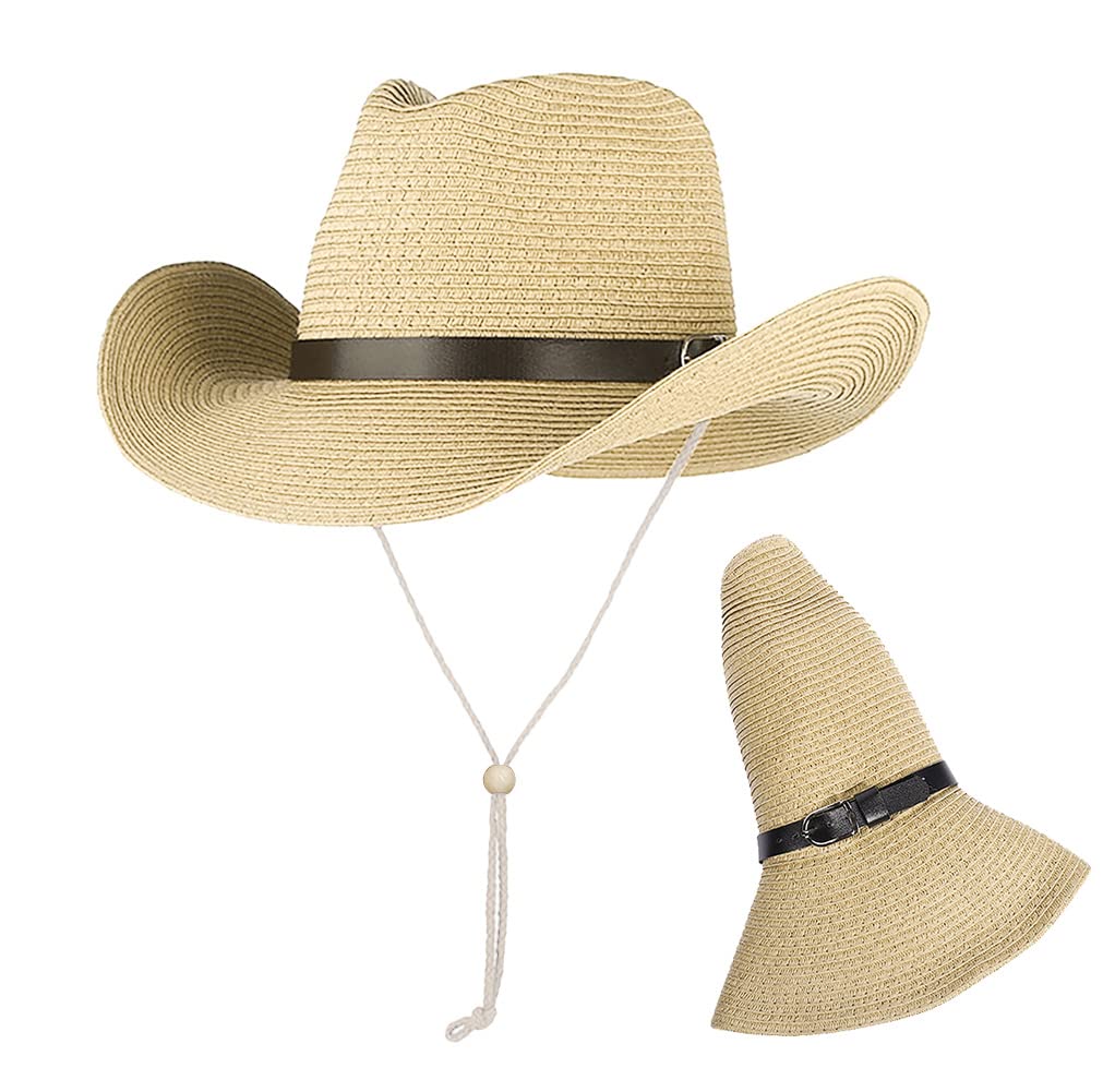 1745 Straw Cowboy Cowgirl Hats For Women Men Summer Beach Sun Hat Panama Woven US 1 Pack Men Women Straw Cowboy Hat Summer Beach Panama  main image 2