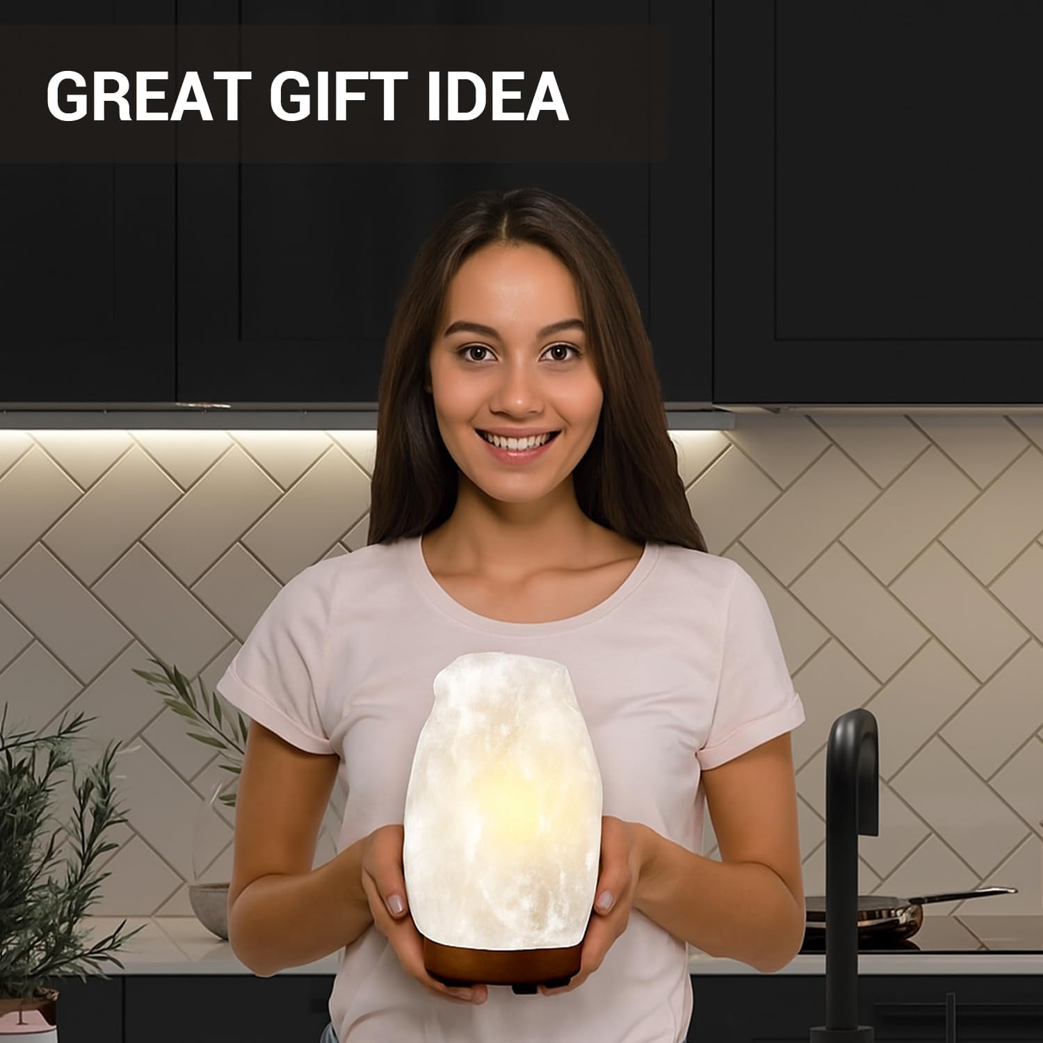 Himalayan Glow Crystal White Salt Lamp Night Light, 6-7 lbs/Each - Hand Curved Night Light, Salt Lamp with Neem Wooden Base, Best for Gift – (ETL Certified)