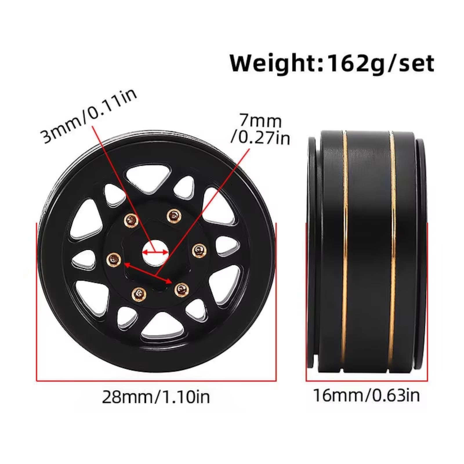 Llantas Latón Ponderadas 10 Pulgadas para TRX4M para SCX24 1/18 | Mejoradas coches RC llantas ponderadas latón reducen resistencia rodadura montaje tuerca hexagonal Repuesto