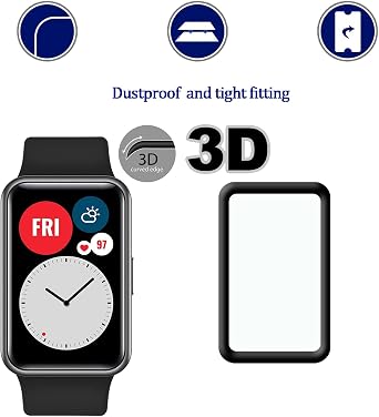 [Pack of 3] KELOLIN Screen Protector for Huawei Watch Fit 3D Curved Edges Scratch-Resistant HD Ultra Shatterproof Flexible Screen Protector Compatible with Huawei Watch Fit