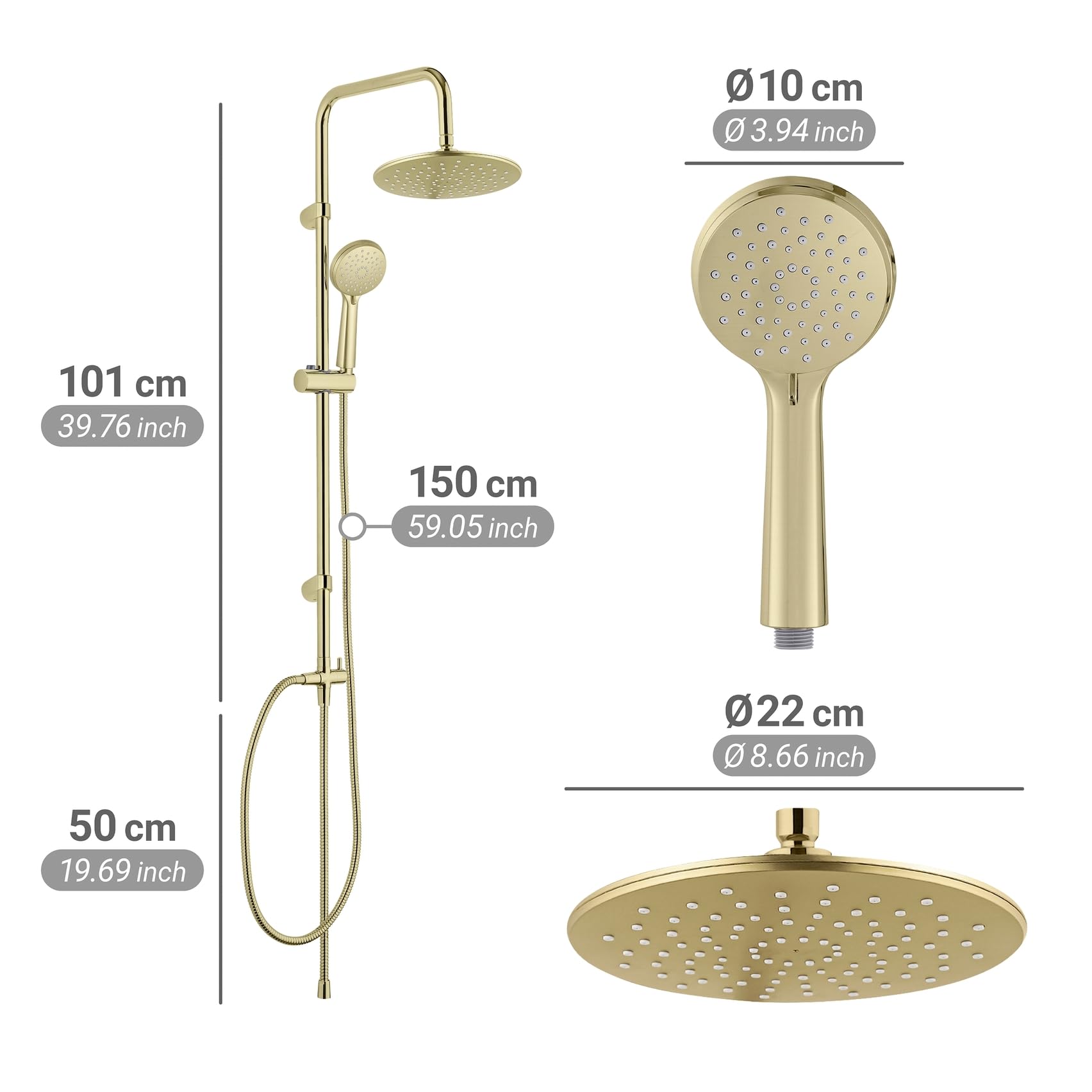 WENKO Duschsystem Mod. Young Line - Regenduschkopf und Handbrause mit 3 Funktionen - Edelstahl - Gold