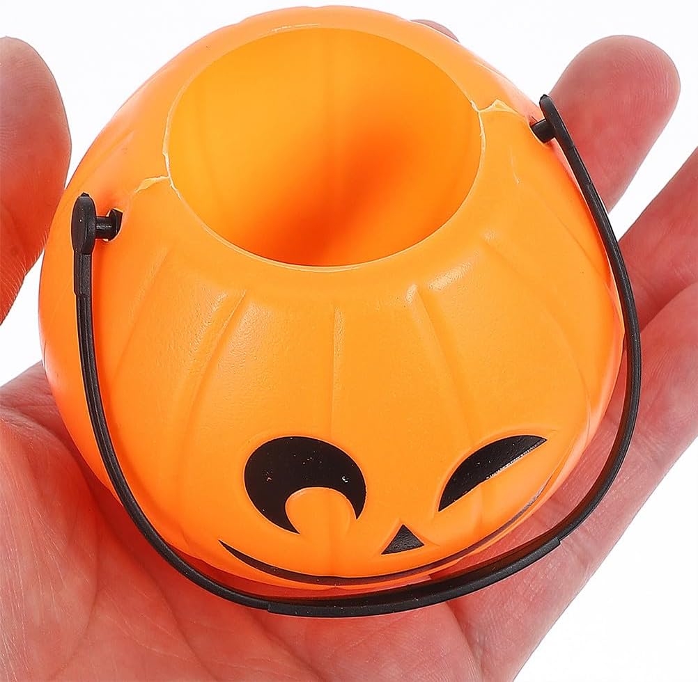 VALICLUD 12pcs Mini Halloween Buckets Pumpkin Candy Containers with Handles, 2. 75 X 2. 75 X 2. 16 Inch, Orange
