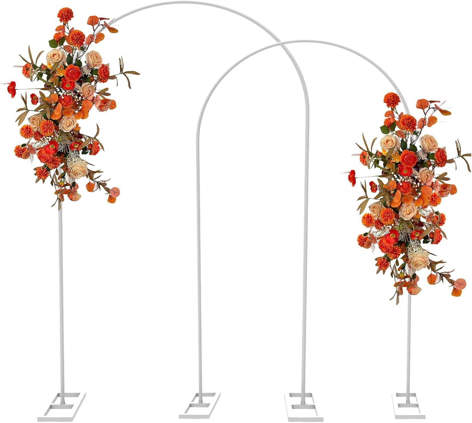 Queension Arch Backdrop Stand Set of 7.2FT & 6.6FT, Metal Wedding Arch Stand with Base for Ceremony, Balloon Arched Backdrop Frame for Birthday Party Baby Shower Celebration Decorations, White 6.6FT/7.2FT White