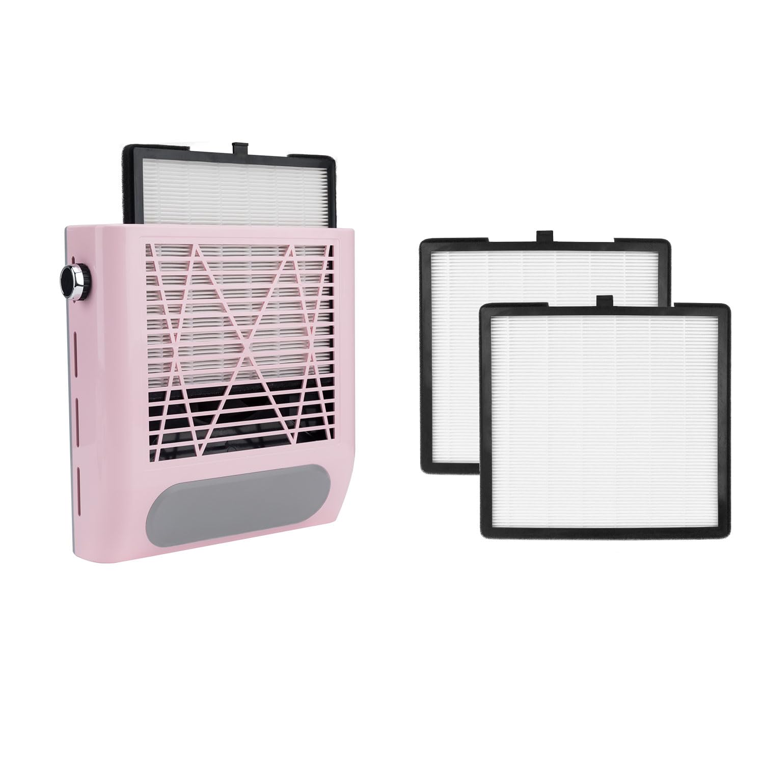 CoFashion Pink Nail Dust Collector & 2pcs Nail Dust Collector Filters-80w Nail Vacuum Dust Collector for Manicure, 2pcs Reusable Filter Replacement