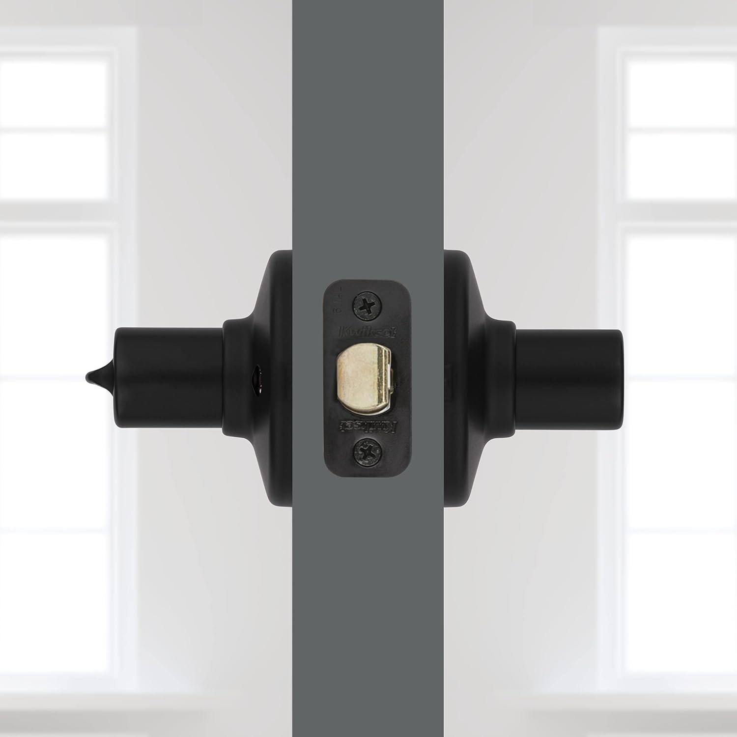 Kwikset Ladera Interior Privacy Door Handle with Lock, Door Lever For Bathroom and Bedroom, Matte Black Reversible Keyless Turn Lock