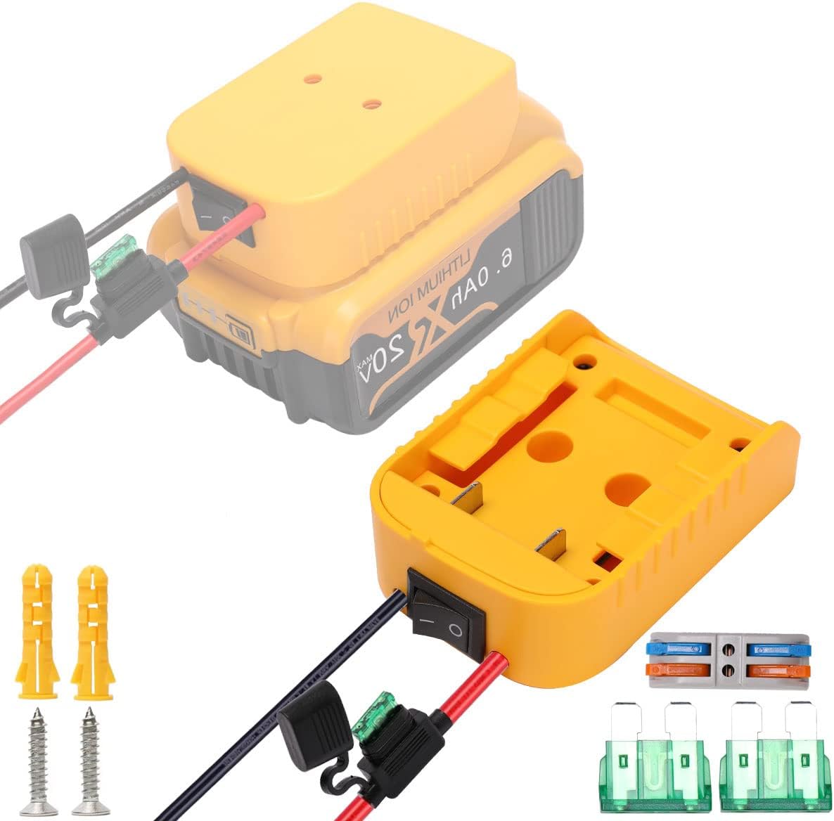 20v Battery Adapter for Dewalt with Switch Power Wheel Adapter for Dewalt 20V Battery Power Wheel 20v Battery Adapter for Dewalt 20V DCB182 DCB183 DCB200 DCB204 DCB205 Lithium Battery (1 Pack)