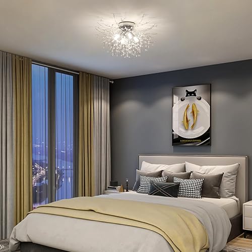 Miniatura 2 de HMVPL Lámpara de techo con 4 luces de cristal cromado, lámpara Sputnik moderna, adecuada para dormitorio, cocina, pasillo, armario, comedor