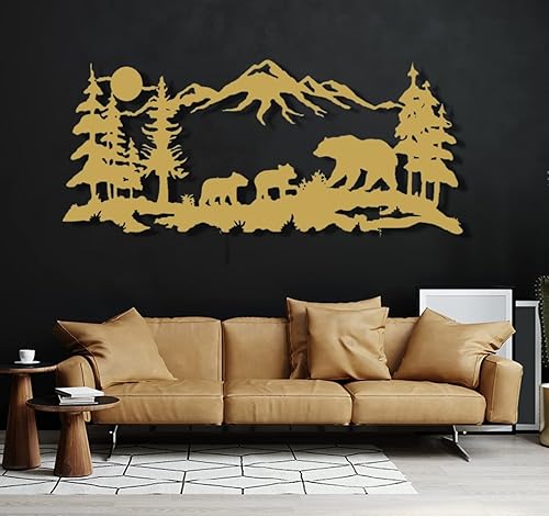 Decoración de pared de metal de la familia de osos, arte familiar de oso de metal, decoración de pared de metal, decoración de montaña de árbol,