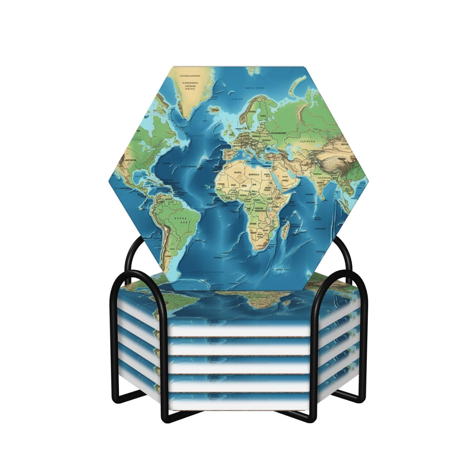 Dessous de verre imprimés carte du monde absorbants résistants à la chaleur lot de 6