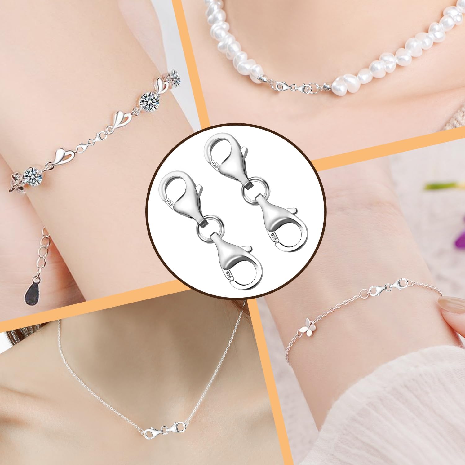 925 Sterling Silver Necklace Extenders for Women, Double End Lobster Claw Clasp, 9mm Lobster Clasp and Closures for Making Jewelry Chain, Necklace & Bracelet Clips (Silver) - Image 7