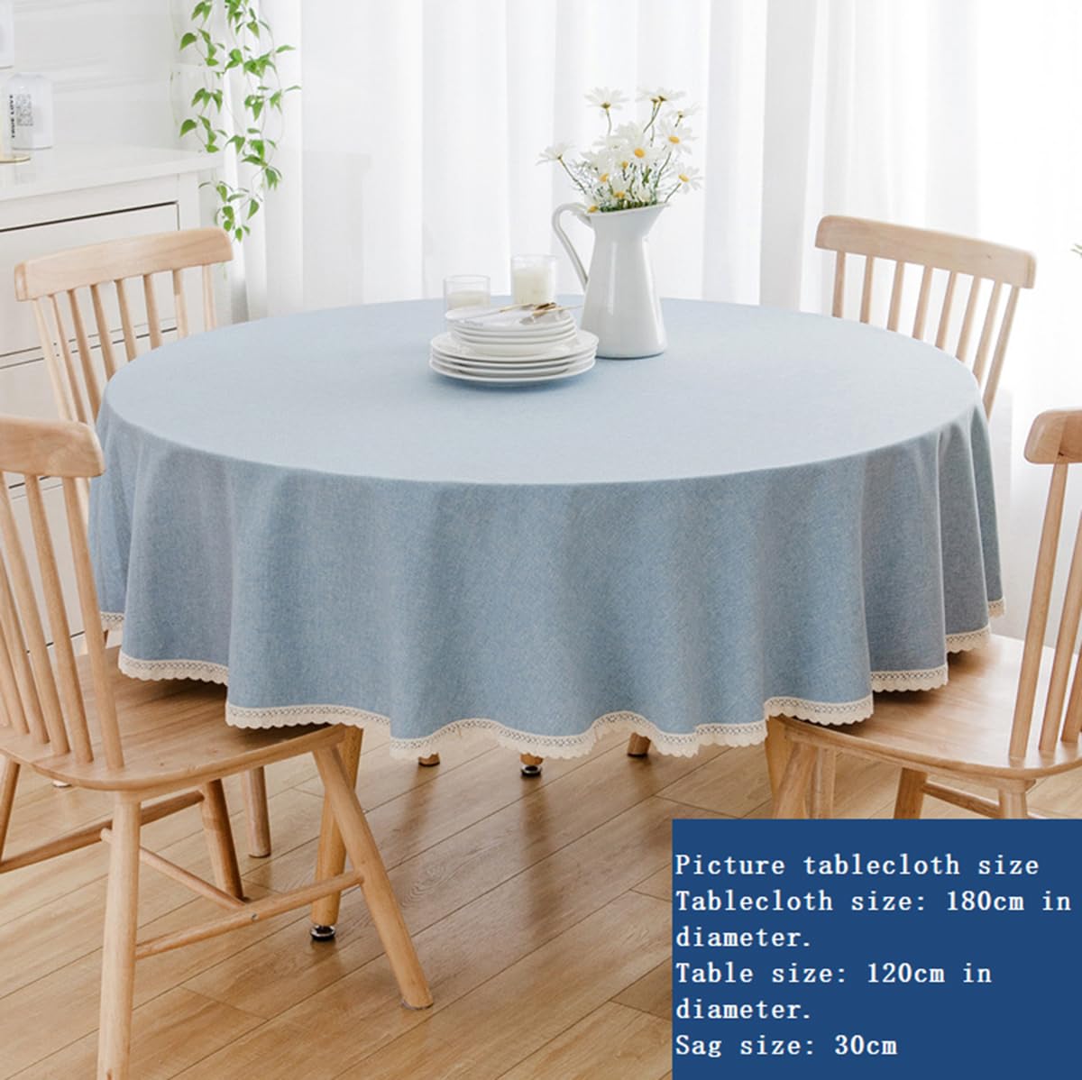 Mantel Redondo de Lino de algodón para mesas de Comedor, mesas de café Lavable a máquina Caqui Diámetro 280 cm