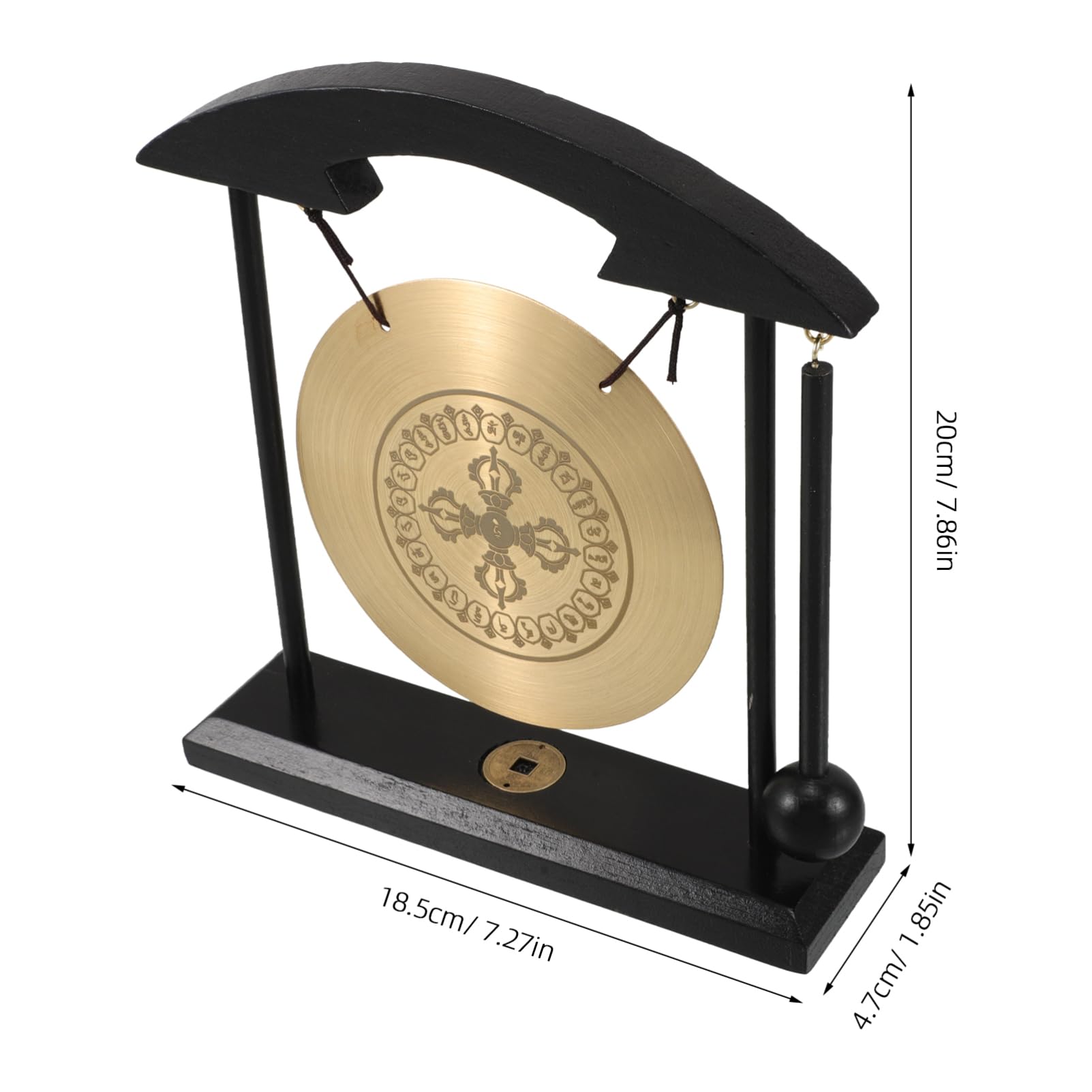VALICLUD Campana Gong de Escritorio Feng Shui de Latón Gran Gong Vajra Decoración Zen Hogar Meditación Amuleto Buena Suerte Adorno Oficina con Soporte y Mazo
