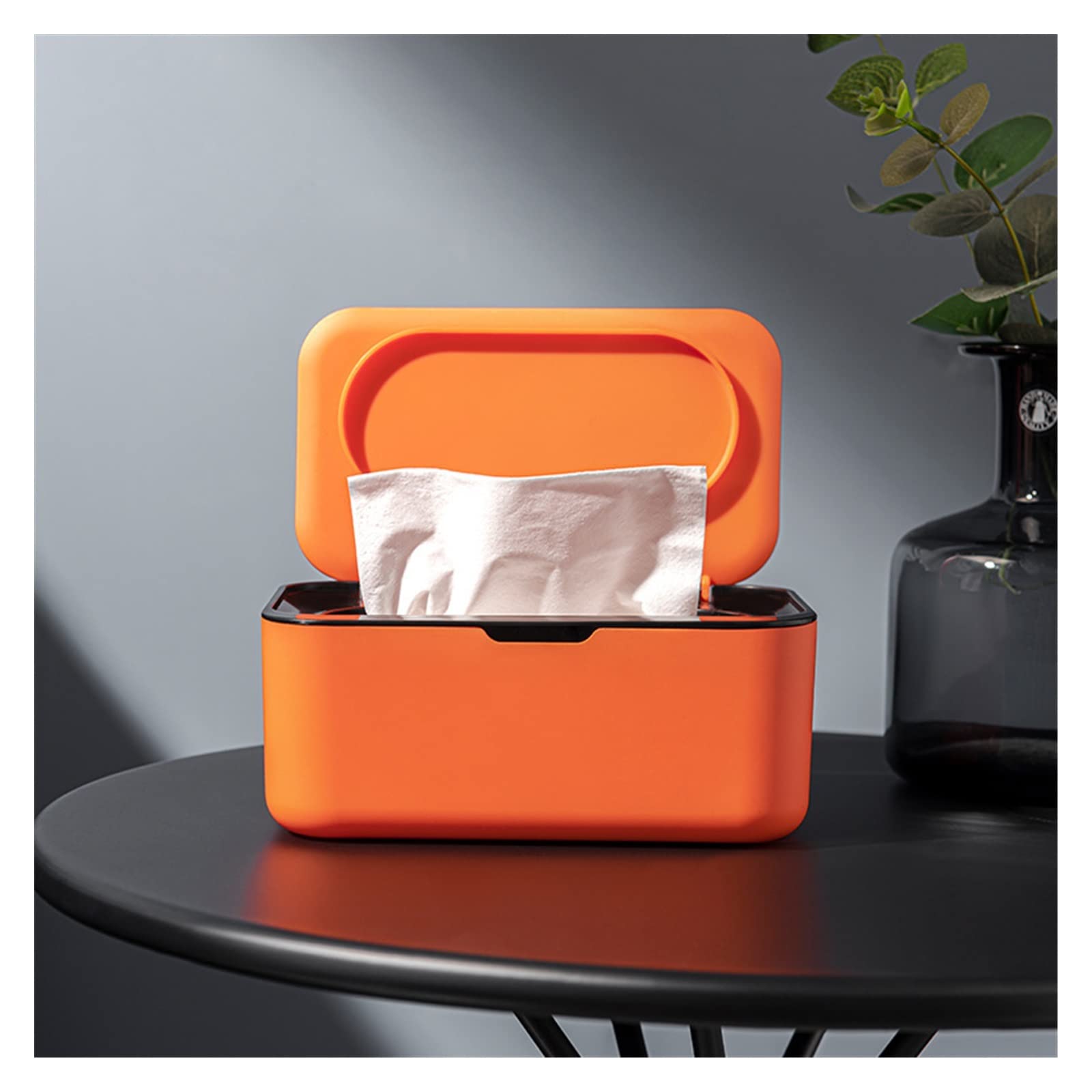 BAtlam Desktop-Tissue-Box-Halter, moderner, staubdichter, einfach zu verwendender Spender für Feuchttücher, passend für das Heimbüro (Farbe: Dunkelgrau) (OneColor Orange)