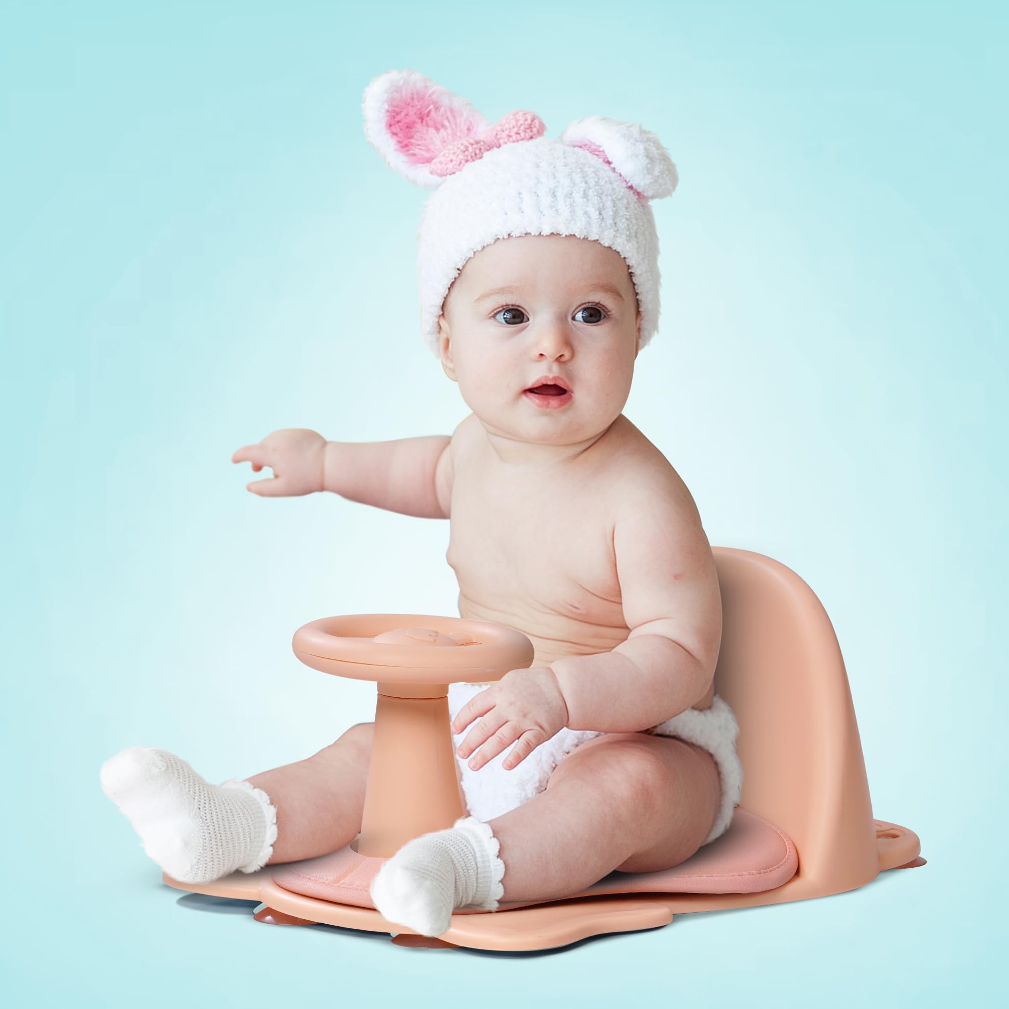 Baybee Ergo Baby Bather for Newborn Baby Bath Seat Chair for Bath Tub with Removable Tray, Soft Cushion Seat, Anti-Slip Bathing Chair for Baby with Backrest, Bather for Baby for 0-6 Months (Pink)