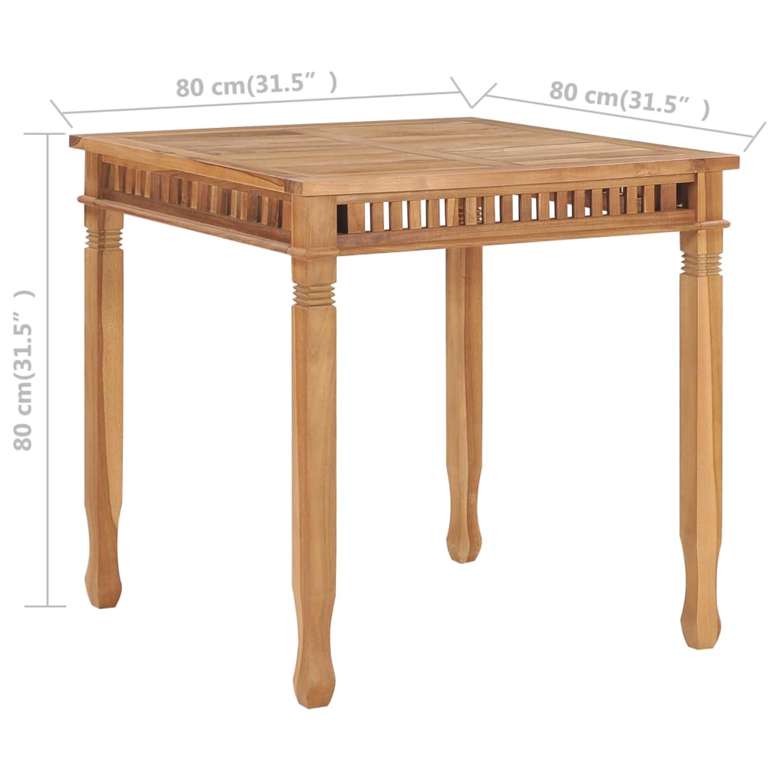 Tavolo da pranzo da giardino in legno massello di teak, 80 x 80 x 80 cm, mobili da esterno