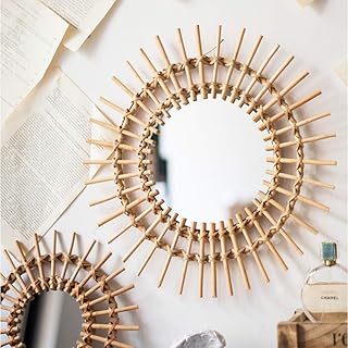 SHIKUN Specchio in Rattan Fatto a Mano, Decorazione a Specchio da Appendere a Parete, Decorazione da Parete a Specchio da Appendere a Parete per Soggiorno, Camera da Letto, Scuola Materna, Regalo