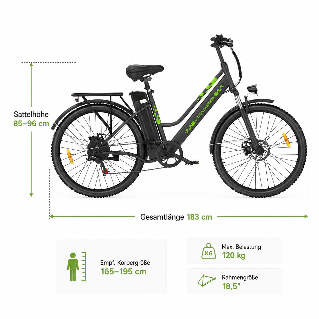 E-Bike 250W Motor 48V20 Akku 7-Gang mit Federdämpfung Scheibenbremsen | 25 km/h Höchstgeschwindigkeit, 100-120 km Reichweite, Scheibenbremsen, Herren & Damen, Stadt & Gelände