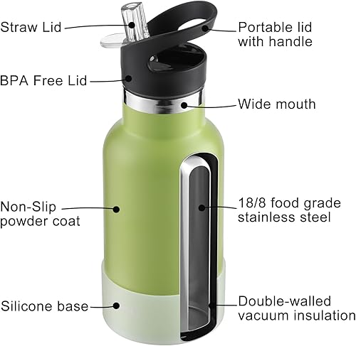 Miniatura 4 de Botella de agua para niños de 12 onzas con tapas de pajilla, botella de metal de acero inoxidable para niñas y niños